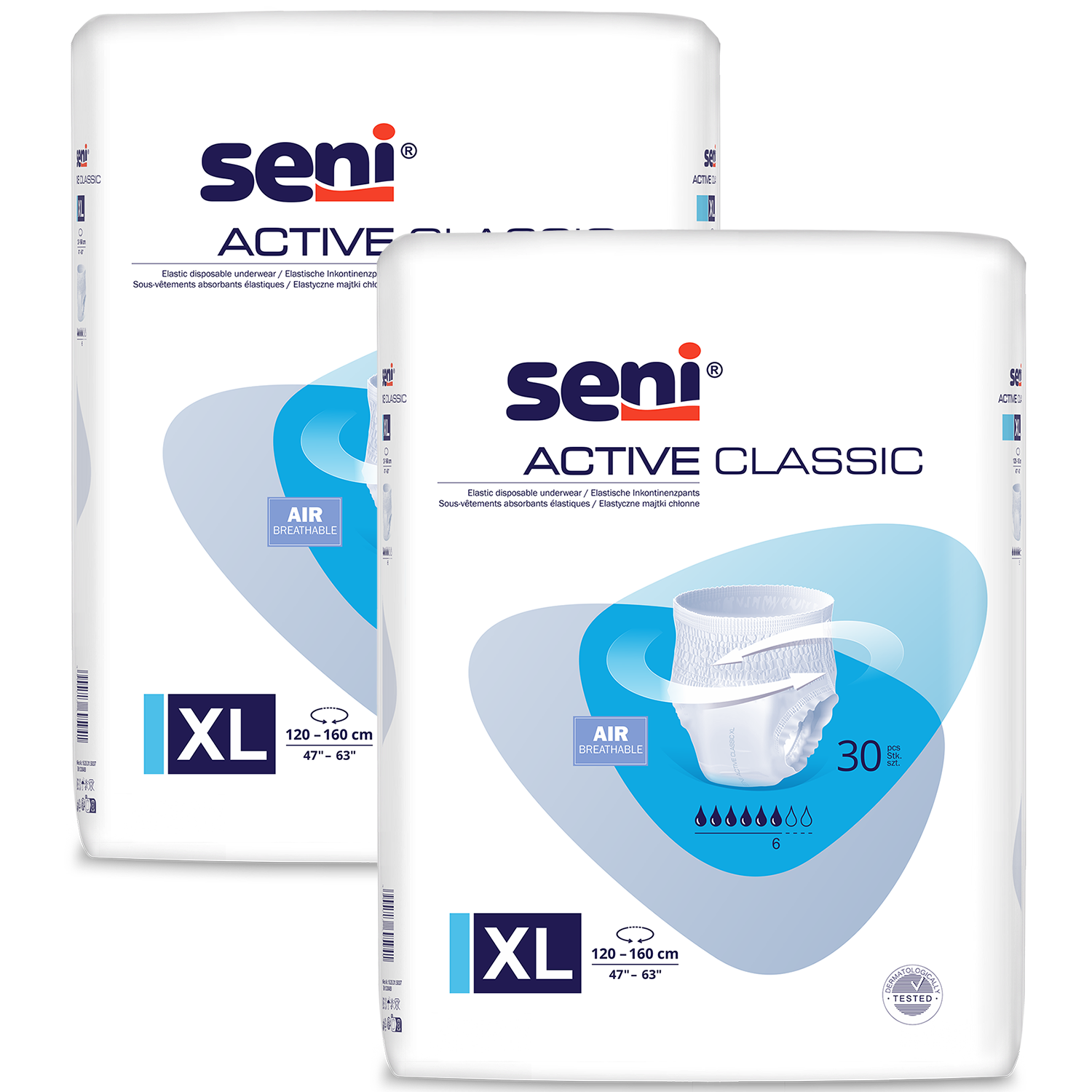 Zestaw Seni Active Classic, pieluchomajtki, XL, 2 x 30 sztuk