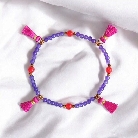NA NOGĘ : summer collection : jadeit i chwosty : fiolet-pomarańcz-róż