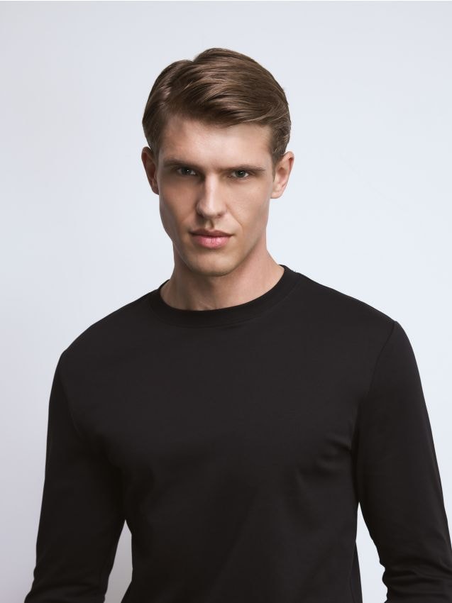Reserved - Longsleeve z bawełny merceryzowanej - czarny