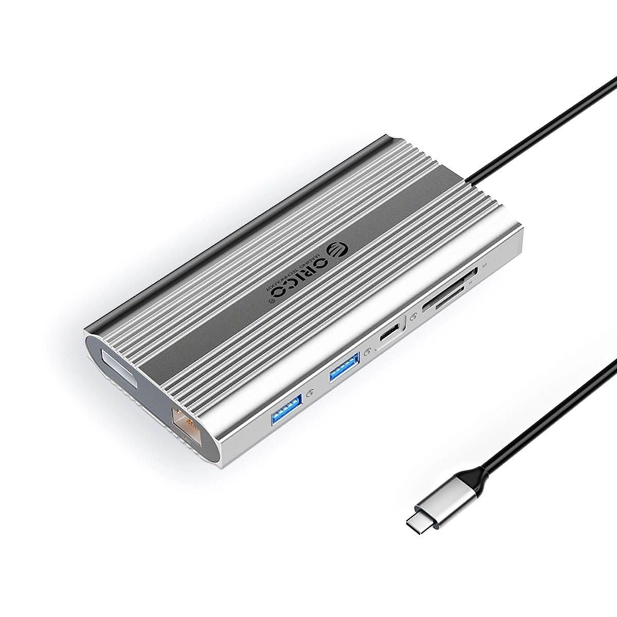 Orico USB-C 12w1 USB-A USB-C PD 100W 2x HDMI 4K 60Hz DisplayPort 4K 60Hz RJ45 Gigabit - srebrna ORICO-XDR-X33-SV-BP
