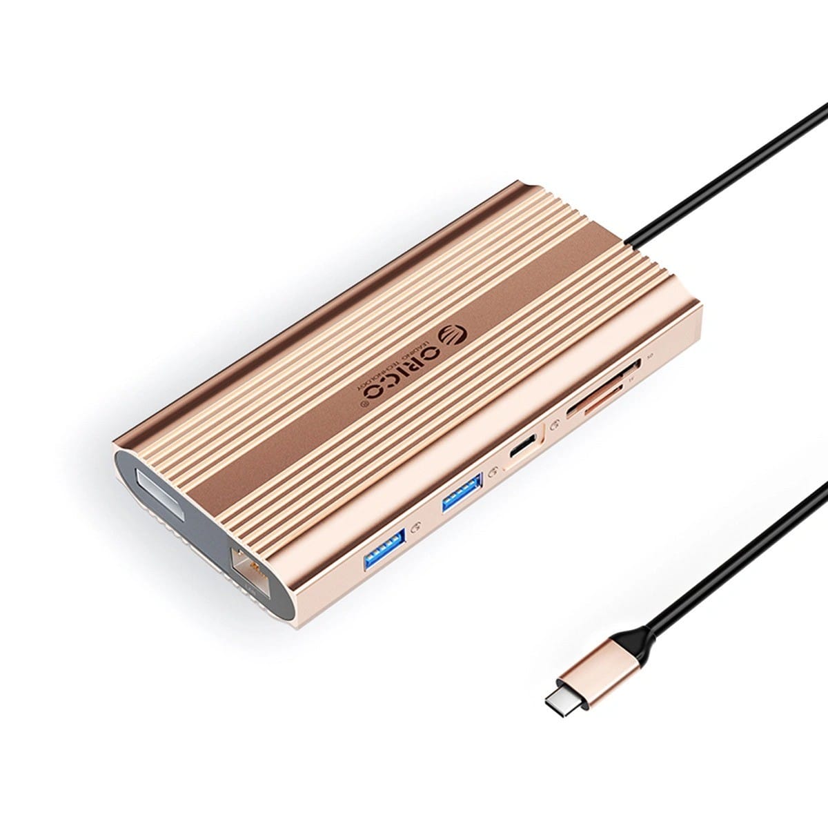 Orico USB-C 12w1 USB-A USB-C PD 100W 2x HDMI 4K 60Hz DisplayPort 4K 60Hz RJ45 Gigabit - różowo-złota ORICO-XDR-X33-RG-BP