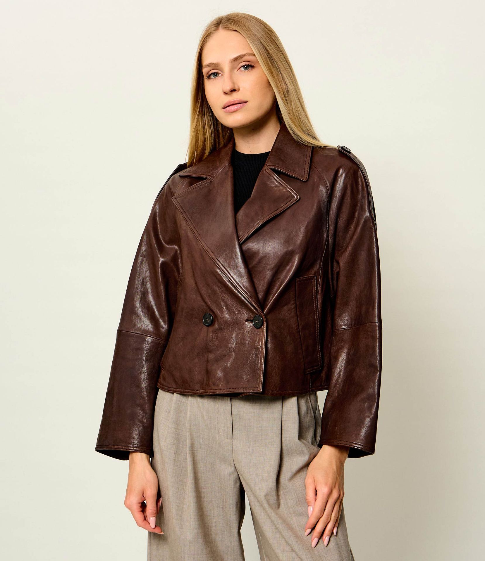 Weekend MaxMara Skórzana ramoneska Wkdfelino Relaxed fit
