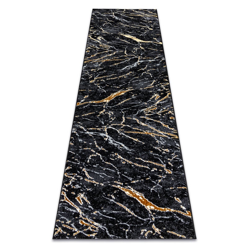 Dywan, chodnik ALLURE 1963 Marmur - Strukturalny, stylowy, glamour czarny / złoty 80x300 cm