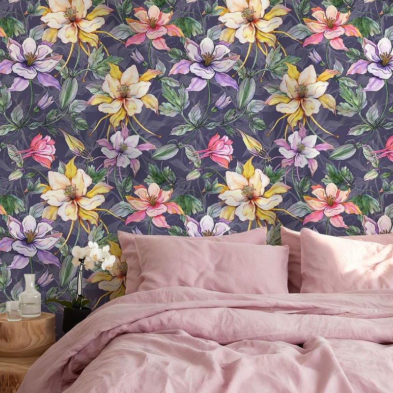 Tapeta dekoracyjna w kwiaty w stylu vintage - Tapeta samoprzylepna - Naklejka ścienna wodoodporna 44 x 500 cm - Nadaje się do sypialni