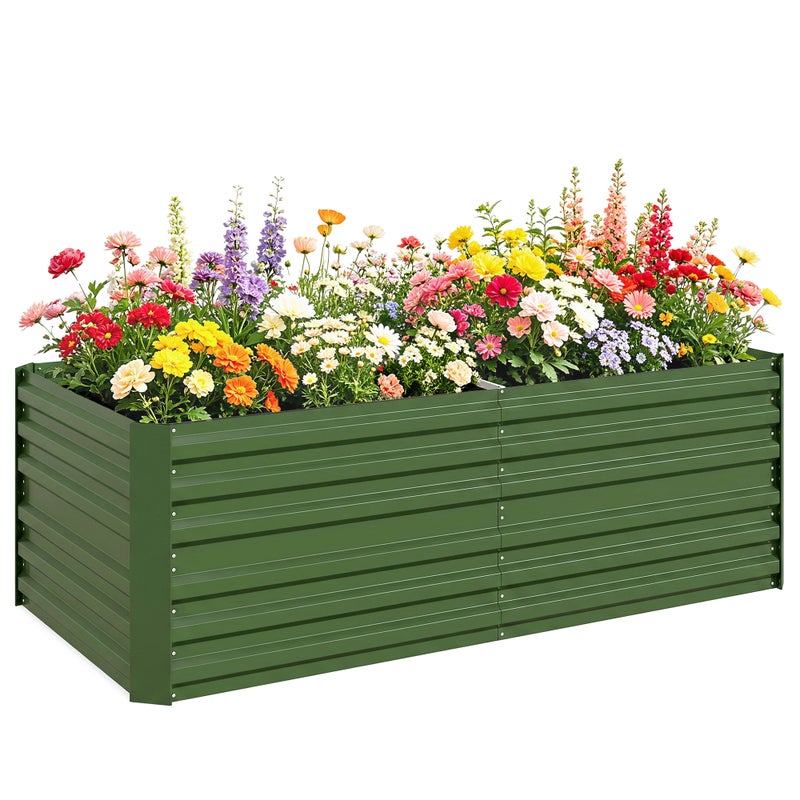 Podwyższony Beds do ogród, Galvanised Stal zewnętrzny Donice z Multi-reinforced Rods, 180 x 90 x 59 cm, Zielony