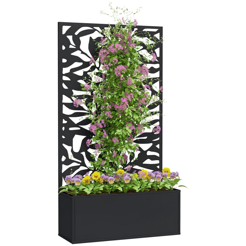 Duży prostokątny metal privacy panel kwiat doniczka z kratka, 61 x 23 x 113 cm, czarny