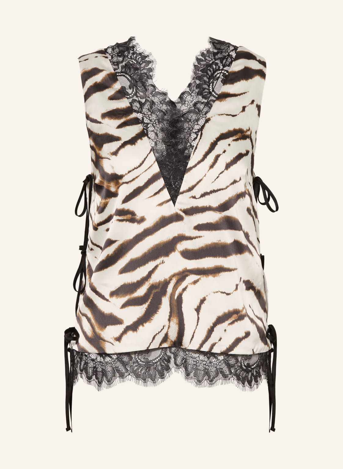 Ganni Top Z Satyny Z Koronką beige