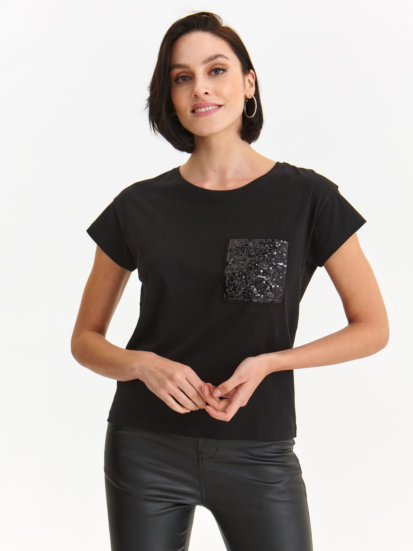 T-shirt damski czarny - SPO6100CA t-shirt krótki rękaw - TOP SECRET - Odzieżowy sklep internetowy TOP SECRET