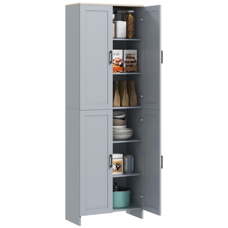 Wolnostojący kuchnia Szafka, 4-drzwi szafka do przechowywania z regulowane półki, nowoczesny kuchnia Pantry do jadalnia, 170cm, Szary