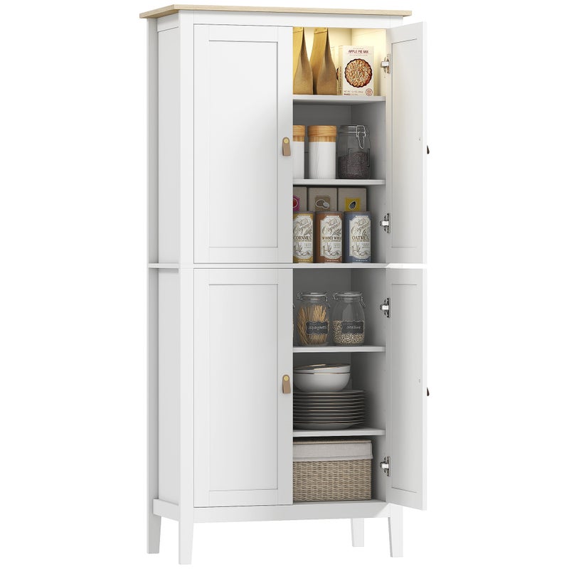 176.5 cm Wysoki Pantry Szafka z Motion Sensor LED Jasny - Biały