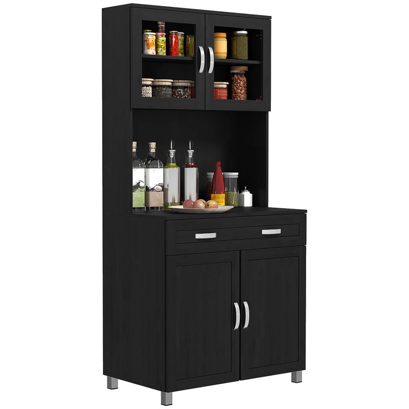 High-end kuchnia bufet, szafka kuchenna z 4 drzwi, szuflada, blat roboczy, regulowane półki, 80 x 48x170cm, czarny