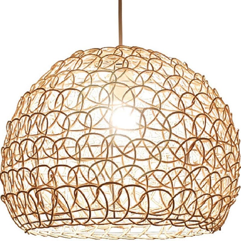 Lampa wisząca retro z bambusa 25 cm – ręcznie tkany żyrandol z rattanu, styl rustykalny do salonu lub sypialni