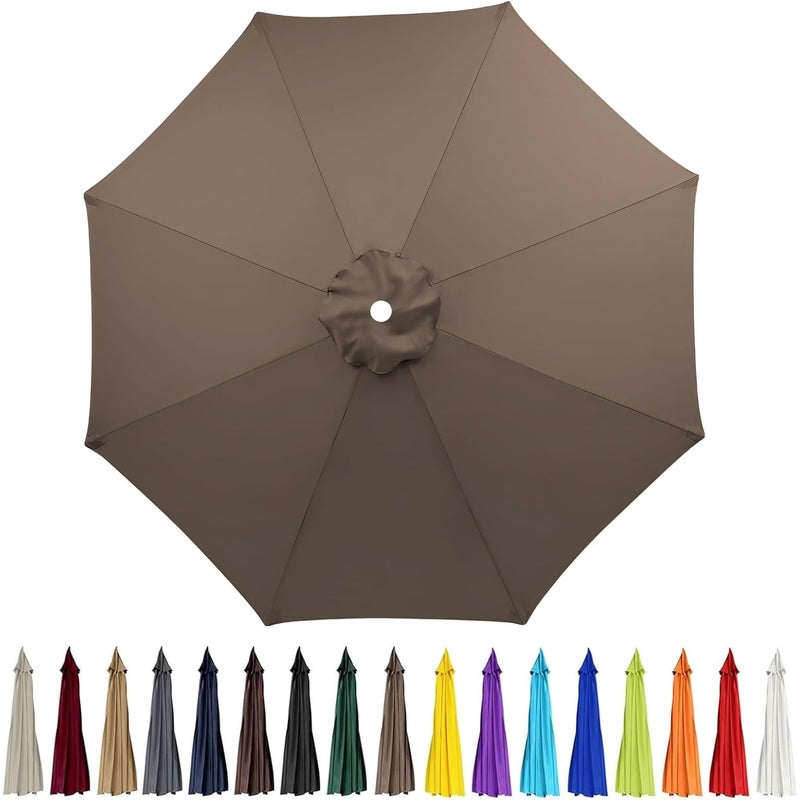 Zapasowa osłona do parasola ogrodowego o długości 3 m (10 stóp) z 8 żebrami (tylko płótno), z ochroną UV i wodoodpornością, w kolorze kawowo-brązowym