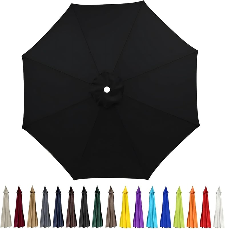 Zapasowa osłona do parasola ogrodowego o długości 2,7 m (9 stóp) z 8 żebrami (tylko płótno), z ochroną UV i wodoodpornością, w kolorze czarnym