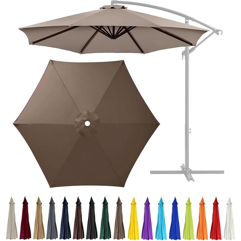 Zapasowa osłona do parasola ogrodowego o długości 2,7 m (9 stóp) z 6 żebrami (tylko płótno), z ochroną UV i wodoodpornością, w kolorze kawowo-brązowym