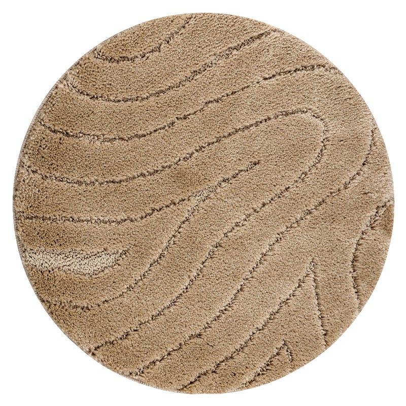 Dywan łazienkowy SUPREME koło WAVES fale, antypoślizgowy, miękki - beż koło 50 cm