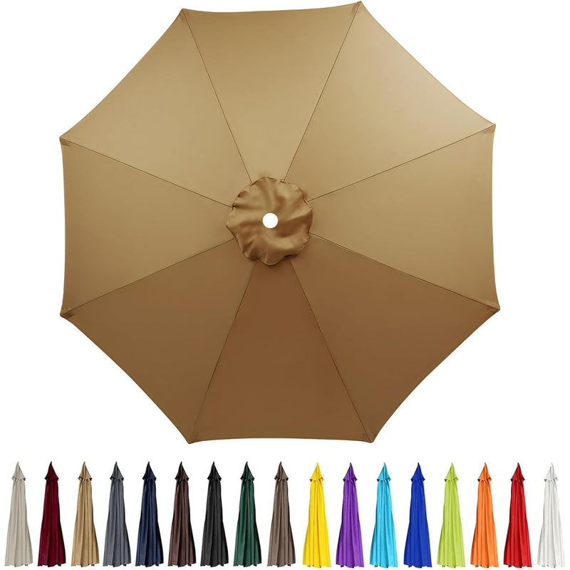 Zapasowa osłona do parasola ogrodowego o długości 3 m (10 stóp) z 8 żebrami (tylko płótno), z ochroną UV i wodoodpornością, kolor khaki