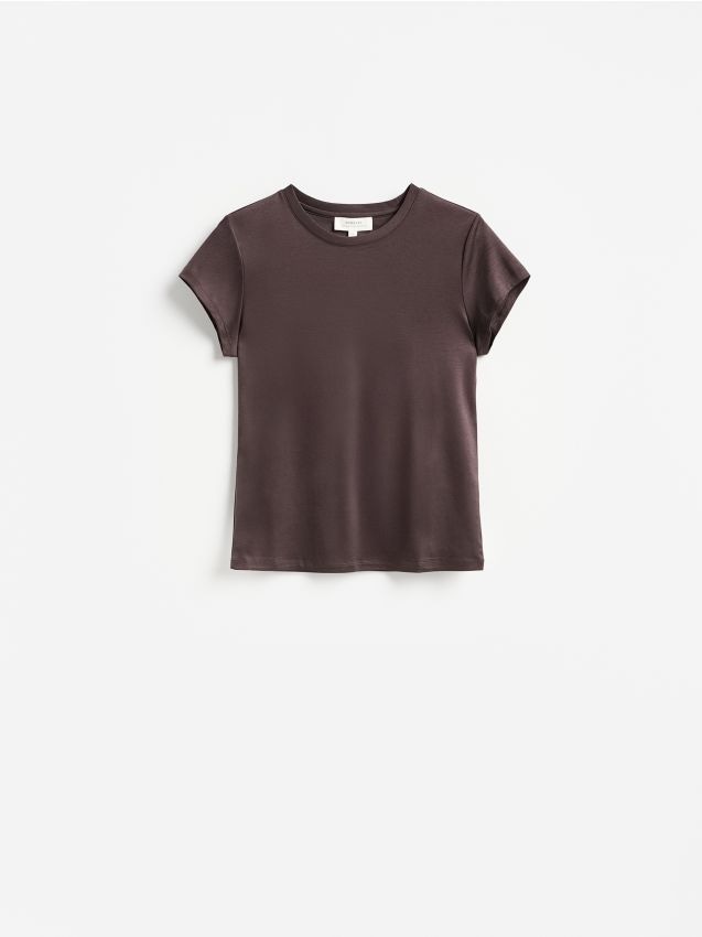 Reserved - T-shirt z domieszką jedwabiu - fioletowy
