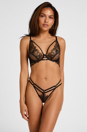 Hunkemöller Stringi z Wysokim Wycięciem Bea Czarny