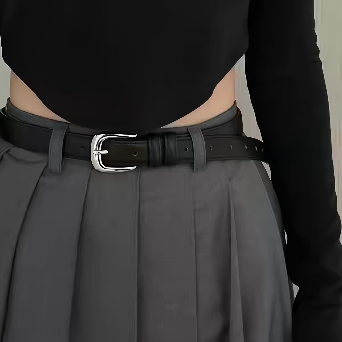 TEMU Pasek Damski Łatwy Neutralny Retro Spodnie Pasek Niszowy Dojazdy Wszechstronny Casual Czarny Pasek Damski, Odpowiedni Do Codziennych Dojazdów Do