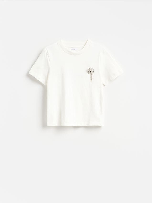Reserved - T-shirt z broszką - biały