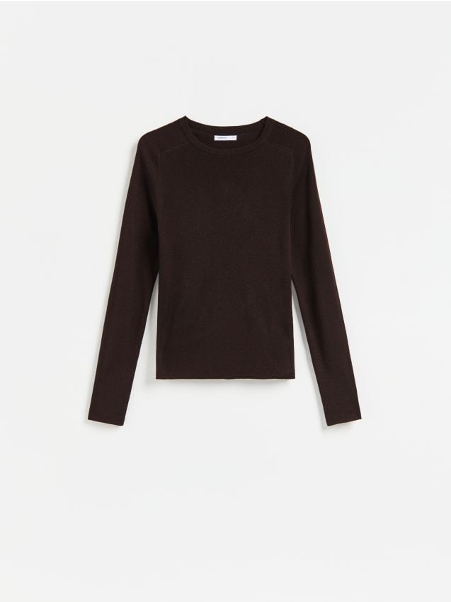 Reserved - Gładki sweter - ciemnobrązowy