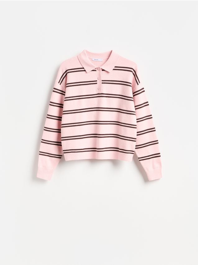 Reserved - Sweter polo - różowy