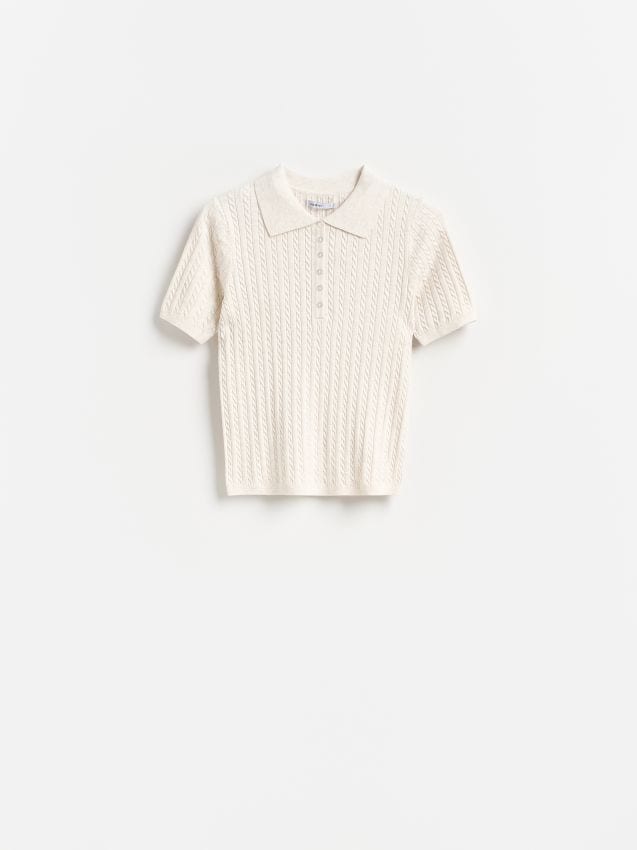 Reserved - Sweter z krótkimi rękawami - kremowy