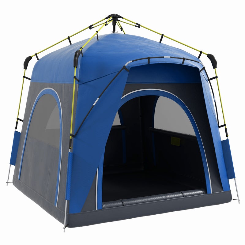 Namiot kempingowy, rodzina pop-up dome namiot, z 4 drzwi i 4 okna, torba transportowa w zestawie, na kemping i hiking, niebieski szary