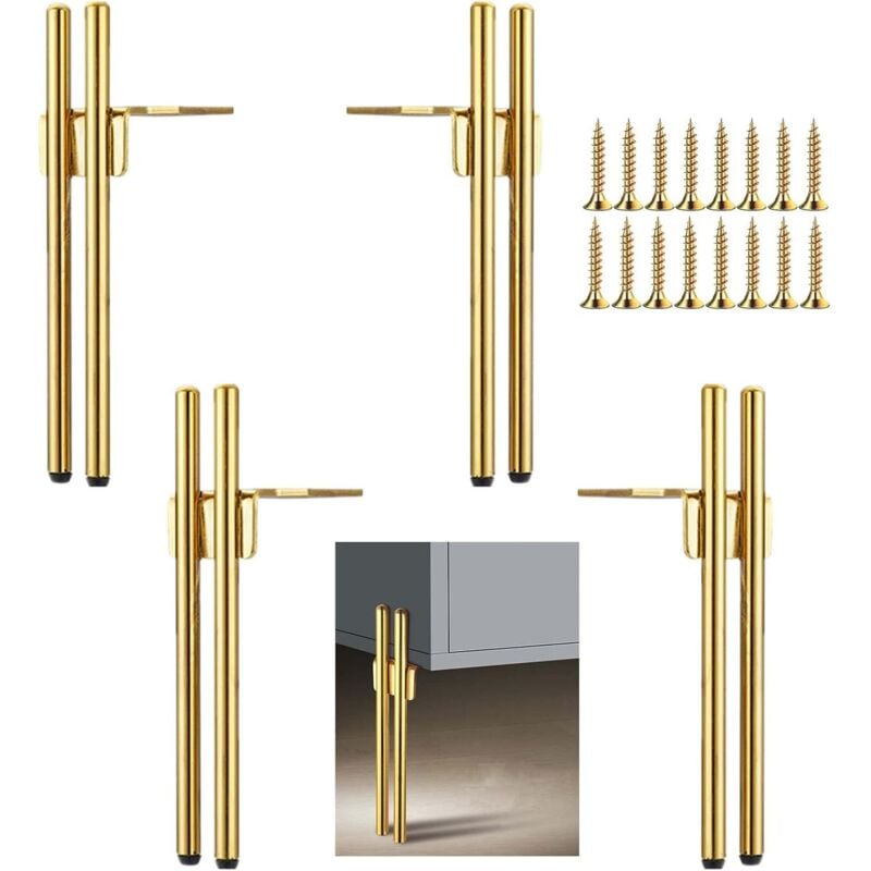 Lntyq 4 Nogi Mebli Metalowe Złote, Noga do Stołu Kawowego 18 cm, Szafka Łazienkowa z Śrubami + Ochroną Podłogi + Antypoślizgową Bazą