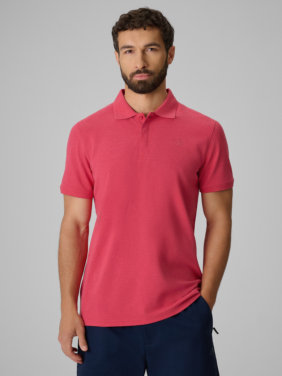 4F Koszulka polo regular męska - różowa XXL