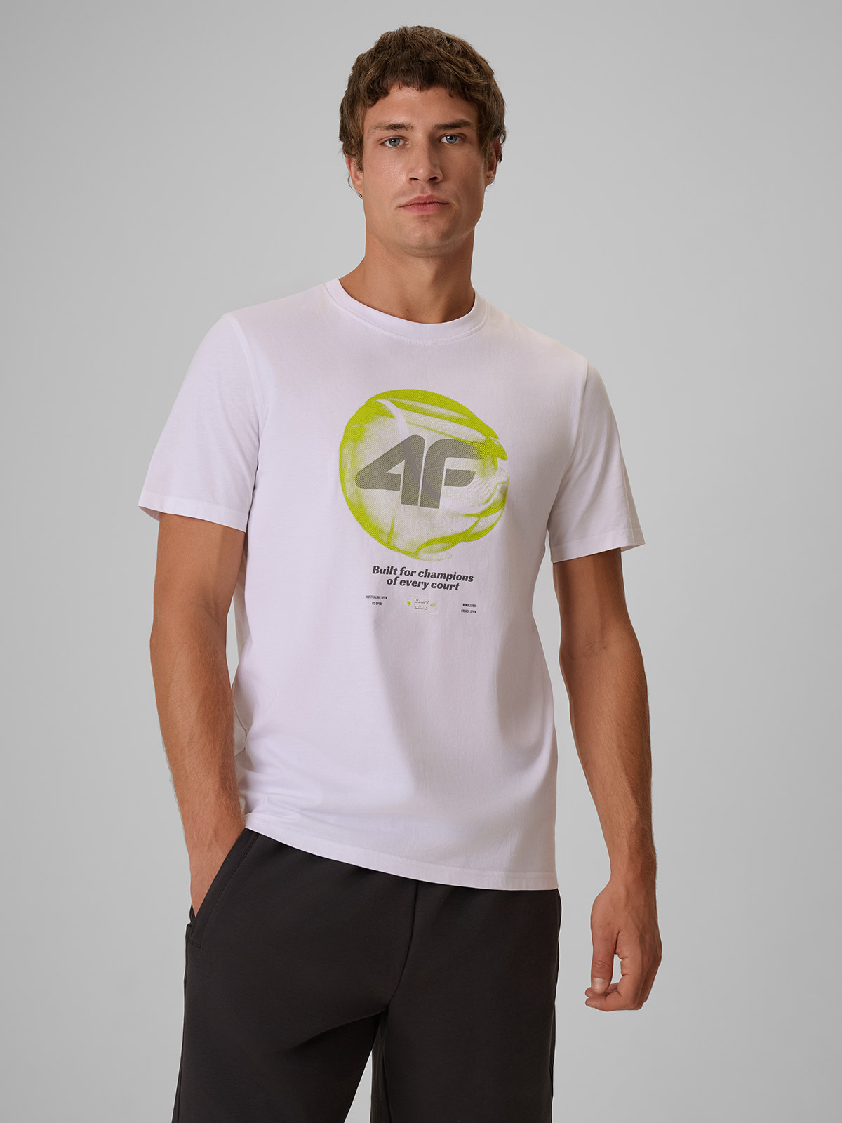 4F T-shirt regular z nadrukiem męski - biały XXL