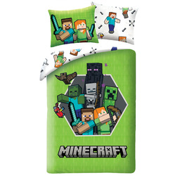 Halantex Pościel dziecięca 140x200 Minecraft zielona poszewka 70x90 H26