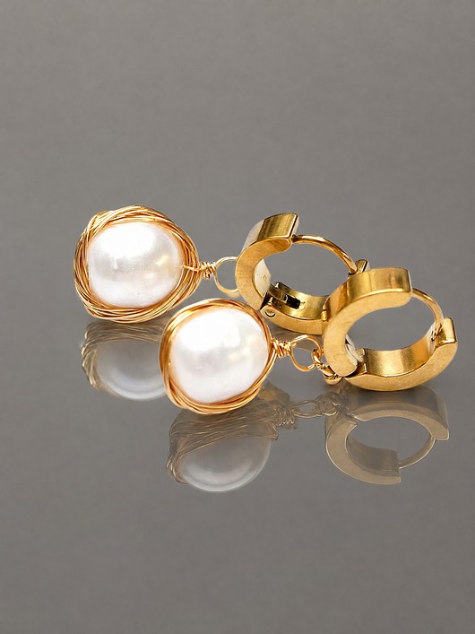 Kolczyki pozłacane Pearls [white] perły vol. 28