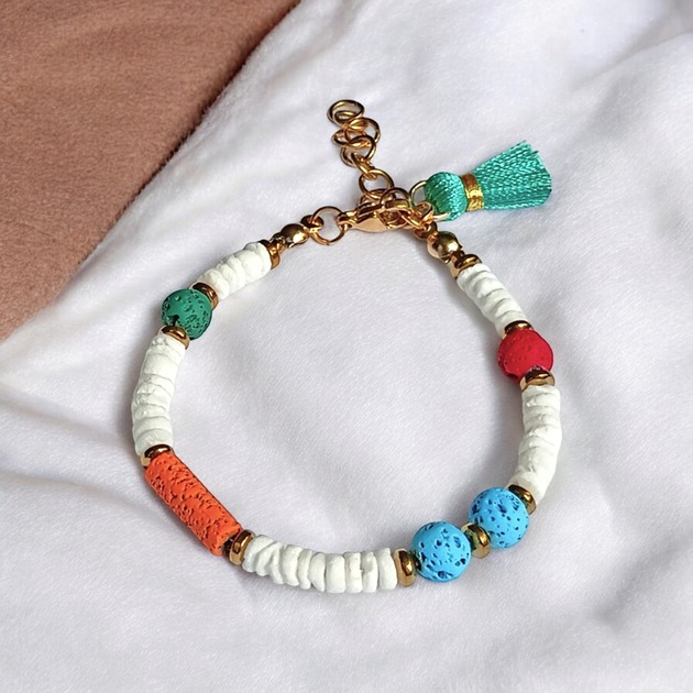 Summer collection: bransoletka : muszla biała i lawa multicolor