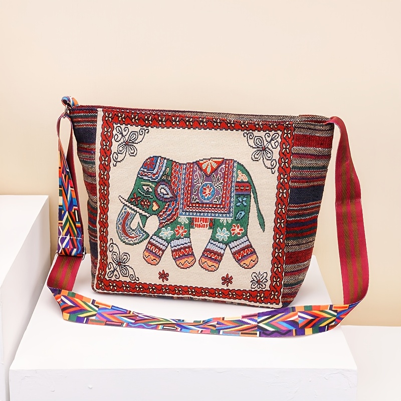 TEMU Etniczna Damska Torba Crossbody o Dużej Pojemności, Codzienna Torba do Dojazdów, Retro Regulowany Szeroki Pasek na Ramię, Etniczny Haftowany