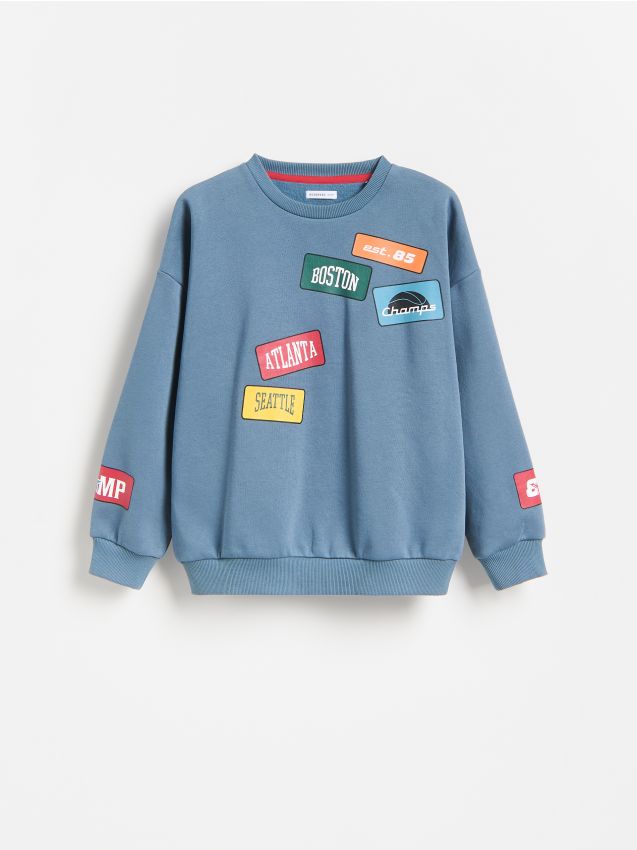 Reserved - Bawełniana bluza z nadrukiem - granatowy