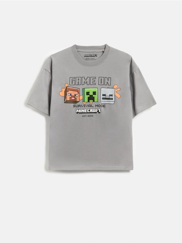 Reserved - Bawełniany t-shirt Minecraft - ciemnoszary