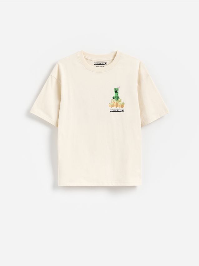 Reserved - Bawełniany t-shirt Minecraft - beżowy