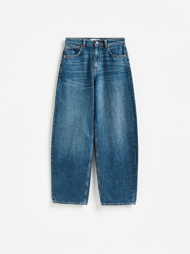 Reserved - Jeansy barrel leg - granatowy