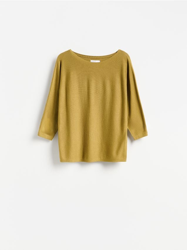 Reserved - Gładki sweter z wiskozą - oliwkowy