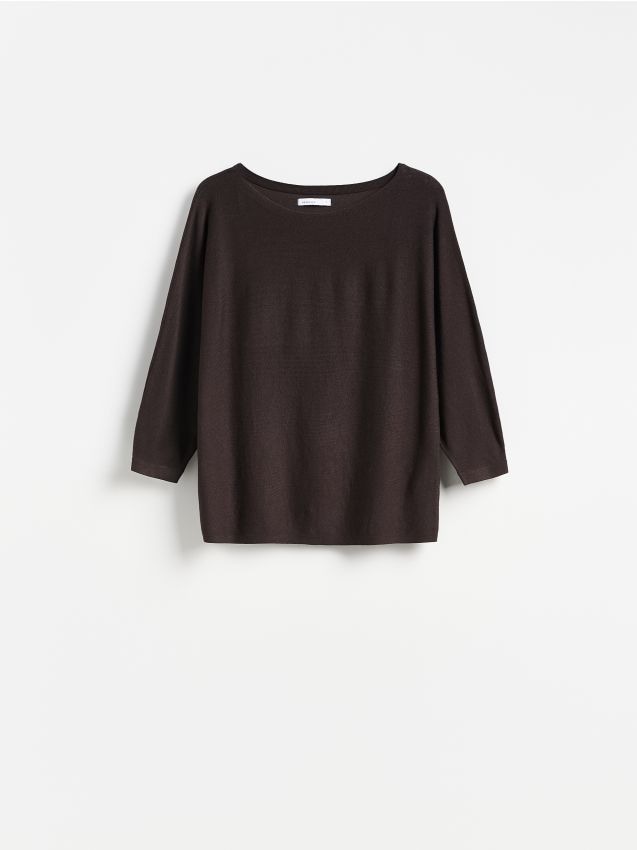 Reserved - Gładki sweter z wiskozą - ciemnobrązowy