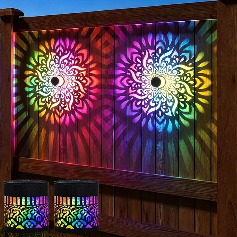 2 sztuki solarnych lamp ściennych: wodoodpornych, wzorzystych, reflektorków solarnych, oświetlenie nastrojowe do ogrodów i tarasów.
