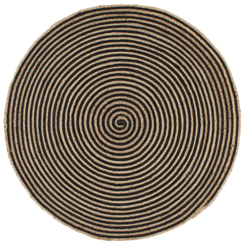 Dywanik ręcznie wykonany z juty, spiralny wzór, czarny, 90 cm vidaXL