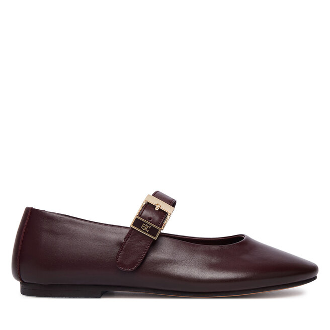 Baleriny Tommy Hilfiger Buckle Leather Ballerina FW0FW09684 Brązowy