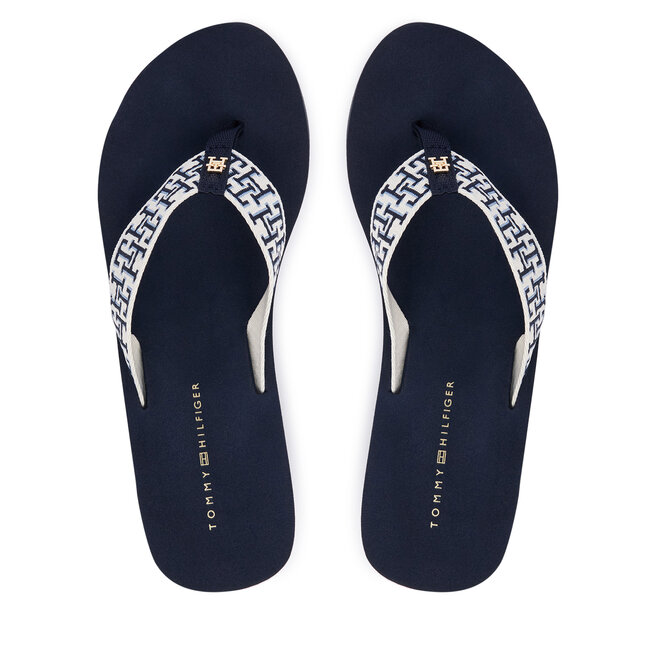 Japonki Tommy Hilfiger Wedge Summer Sandal Mono FW0FW09698 Granatowy