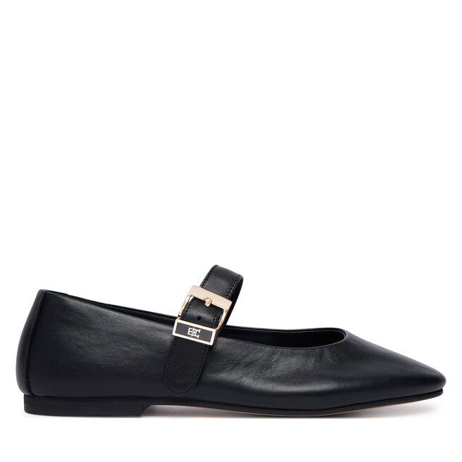 Baleriny Tommy Hilfiger Buckle Leather Ballerina FW0FW09684 Czarny