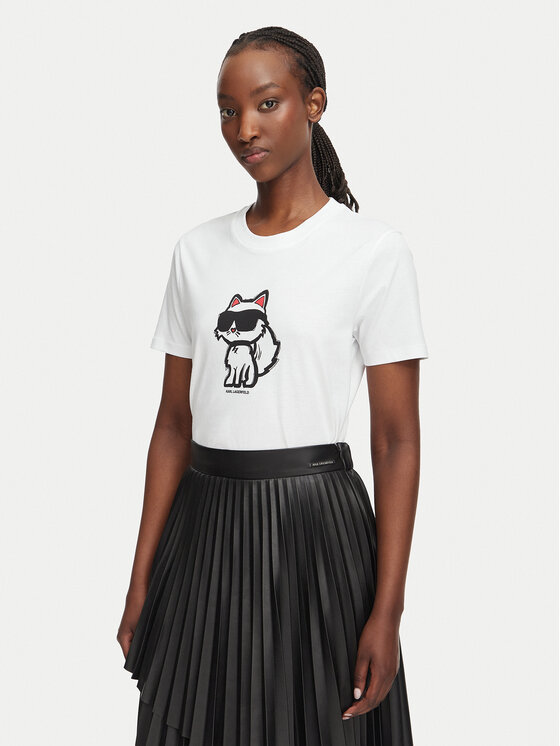 KARL LAGERFELD T-Shirt Ikon Sketch Choupette A1W17128 Biały Regular Fit