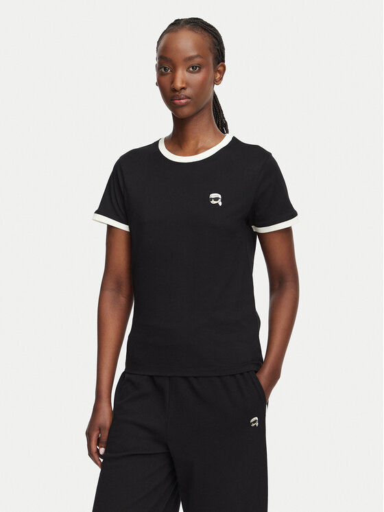 KARL LAGERFELD T-Shirt Ikon Patch A3W17078 Czarny Slim Fit