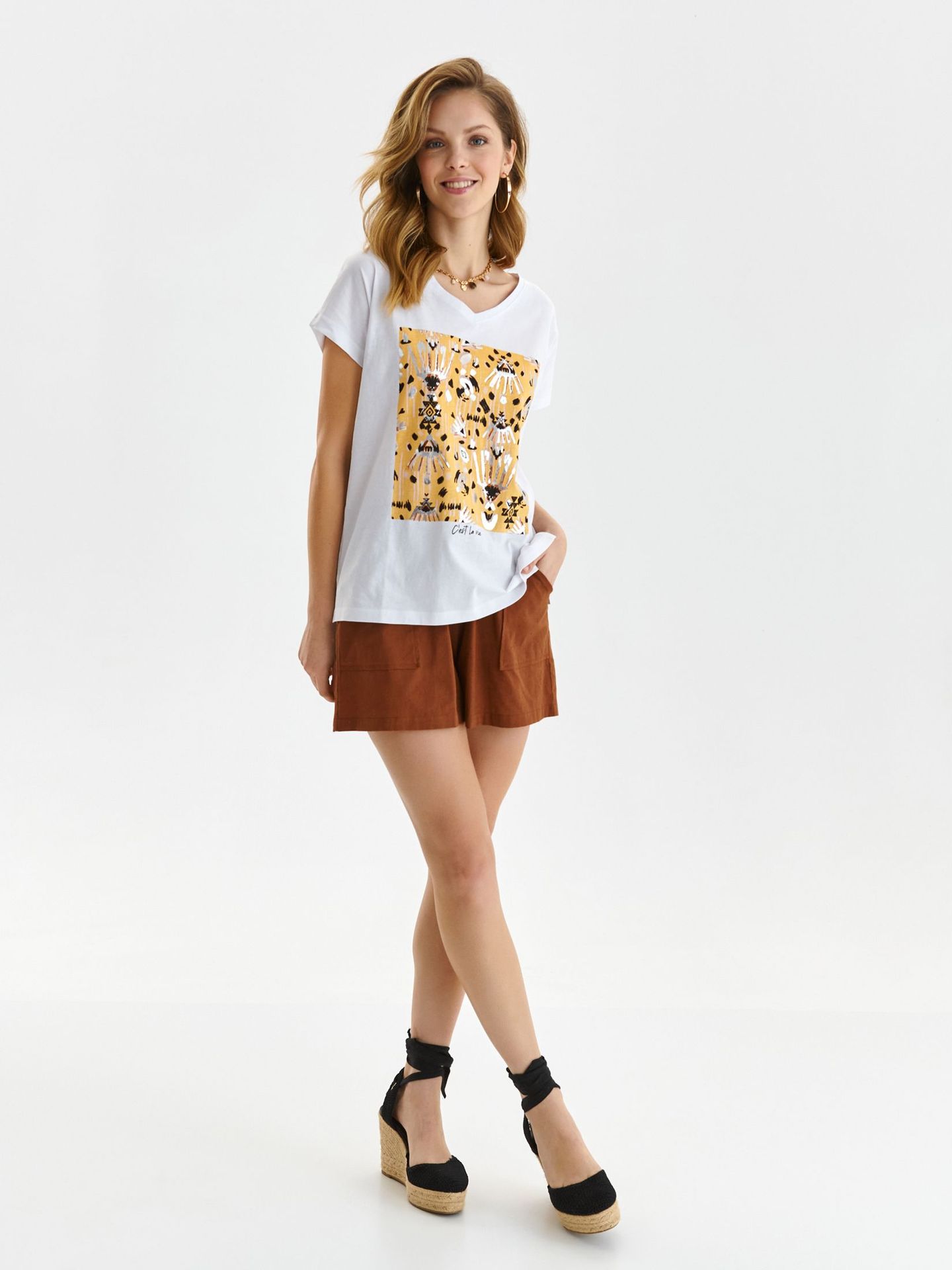 T-shirt damski biały - SPO5919BI t-shirt krótki rękaw - TOP SECRET - Odzieżowy sklep internetowy TOP SECRET
